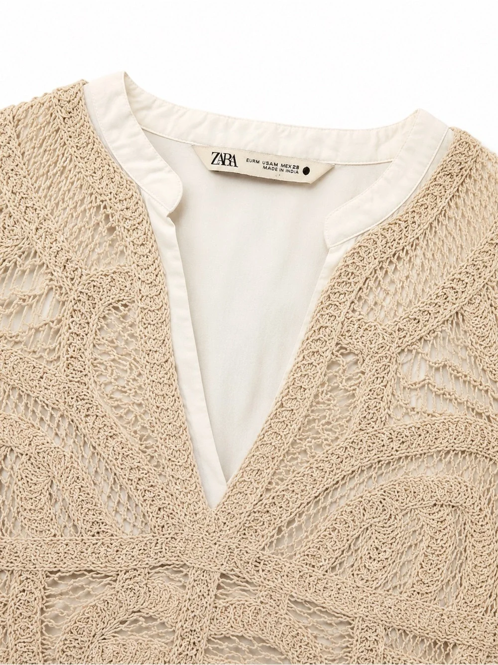 ZARA White Crochet Overlay Mini Dress Side Tie Boho Size M - Picture 1 of 3
